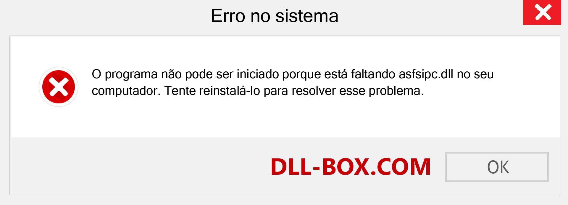 Arquivo asfsipc.dll ausente ?. Download para Windows 7, 8, 10 - Correção de erro ausente asfsipc dll no Windows, fotos, imagens